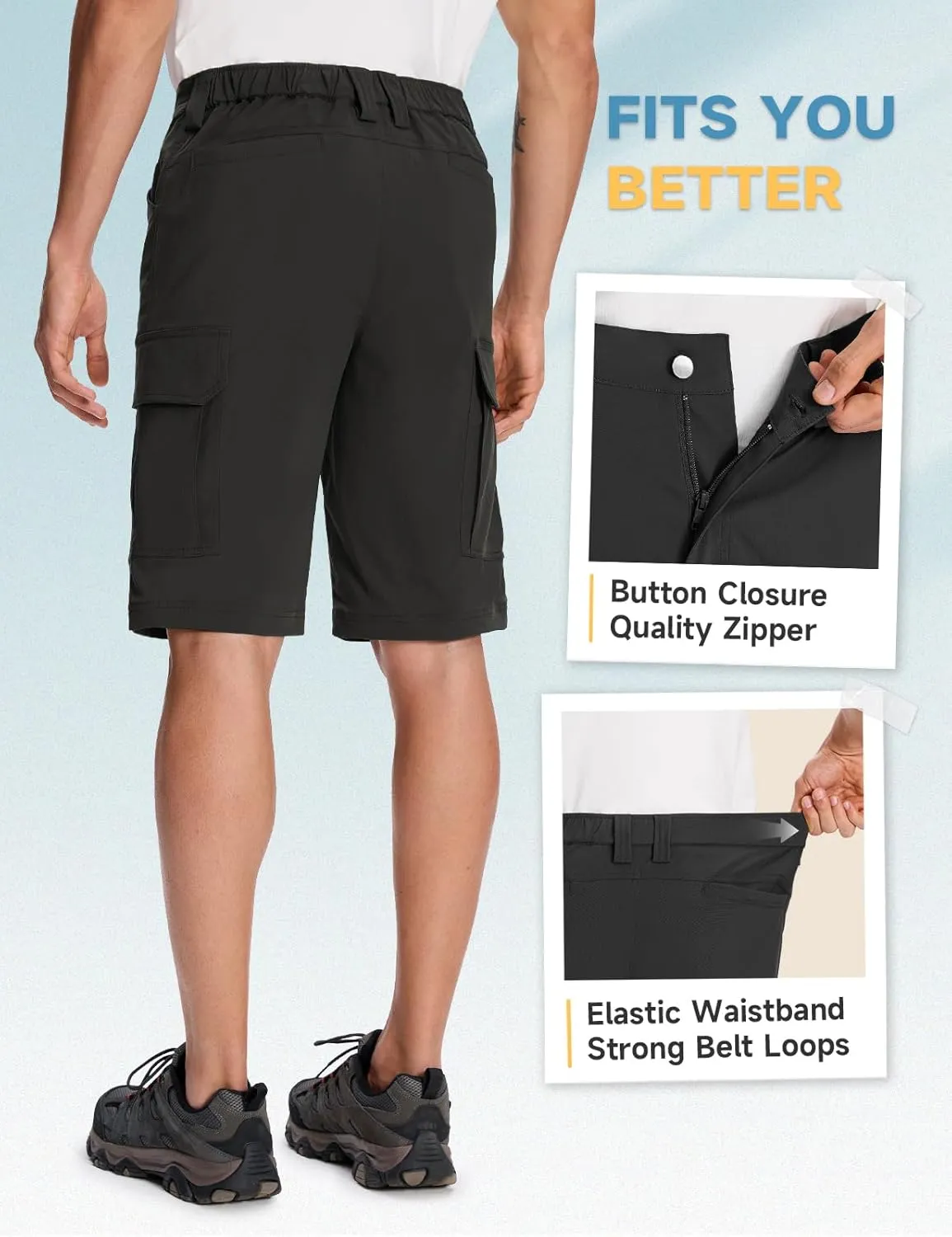 Moosehill Mens-Hiking-Shorts Cargo Lightweight Water Resistant Quick Dry Big & Tall with 8 Pockets for Tactical Work