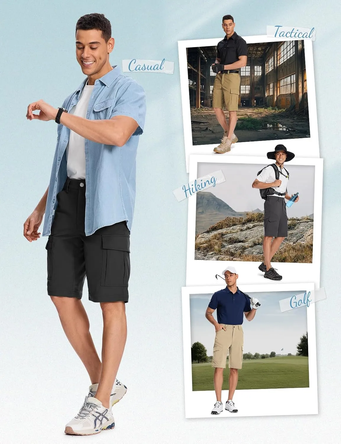 Moosehill Mens-Hiking-Shorts Cargo Lightweight Water Resistant Quick Dry Big & Tall with 8 Pockets for Tactical Work