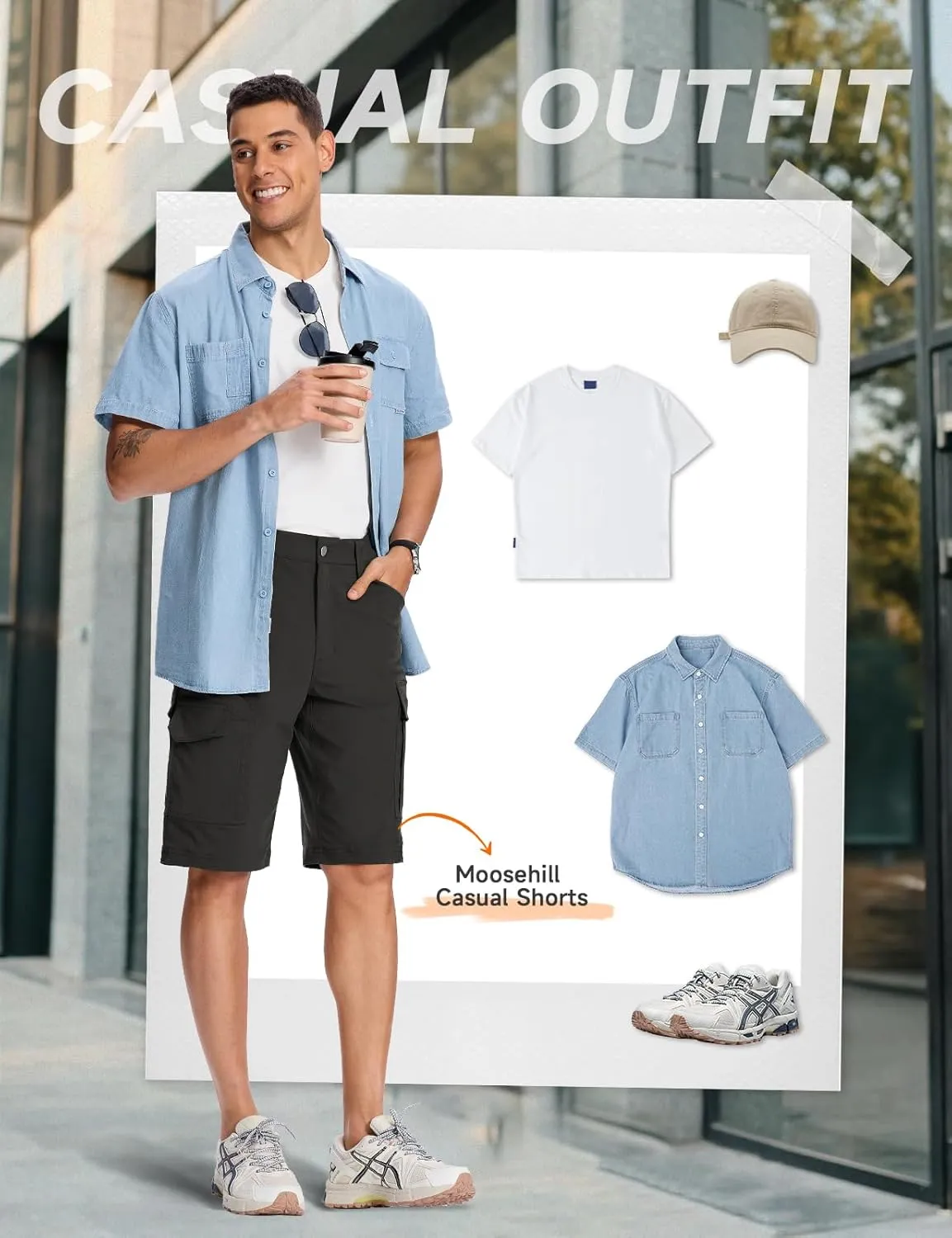 Moosehill Mens-Hiking-Shorts Cargo Lightweight Water Resistant Quick Dry Big & Tall with 8 Pockets for Tactical Work