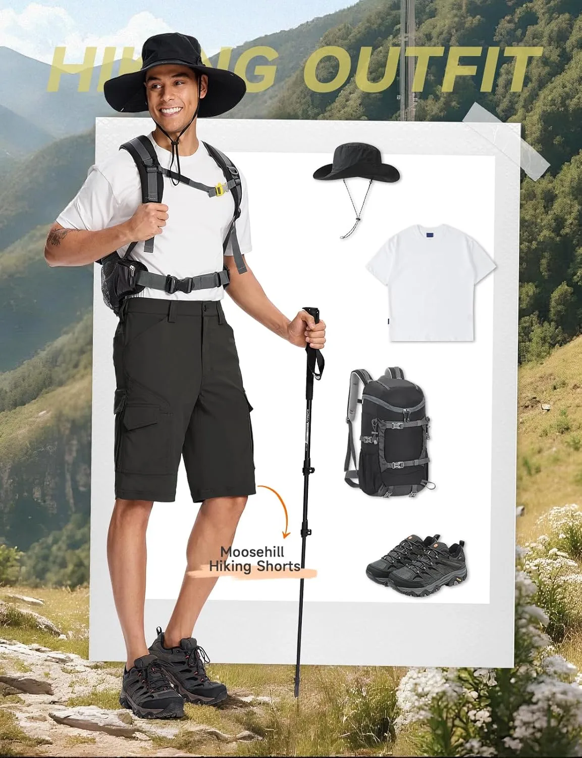 Moosehill Mens-Hiking-Shorts Cargo Lightweight Water Resistant Quick Dry Big & Tall with 8 Pockets for Tactical Work