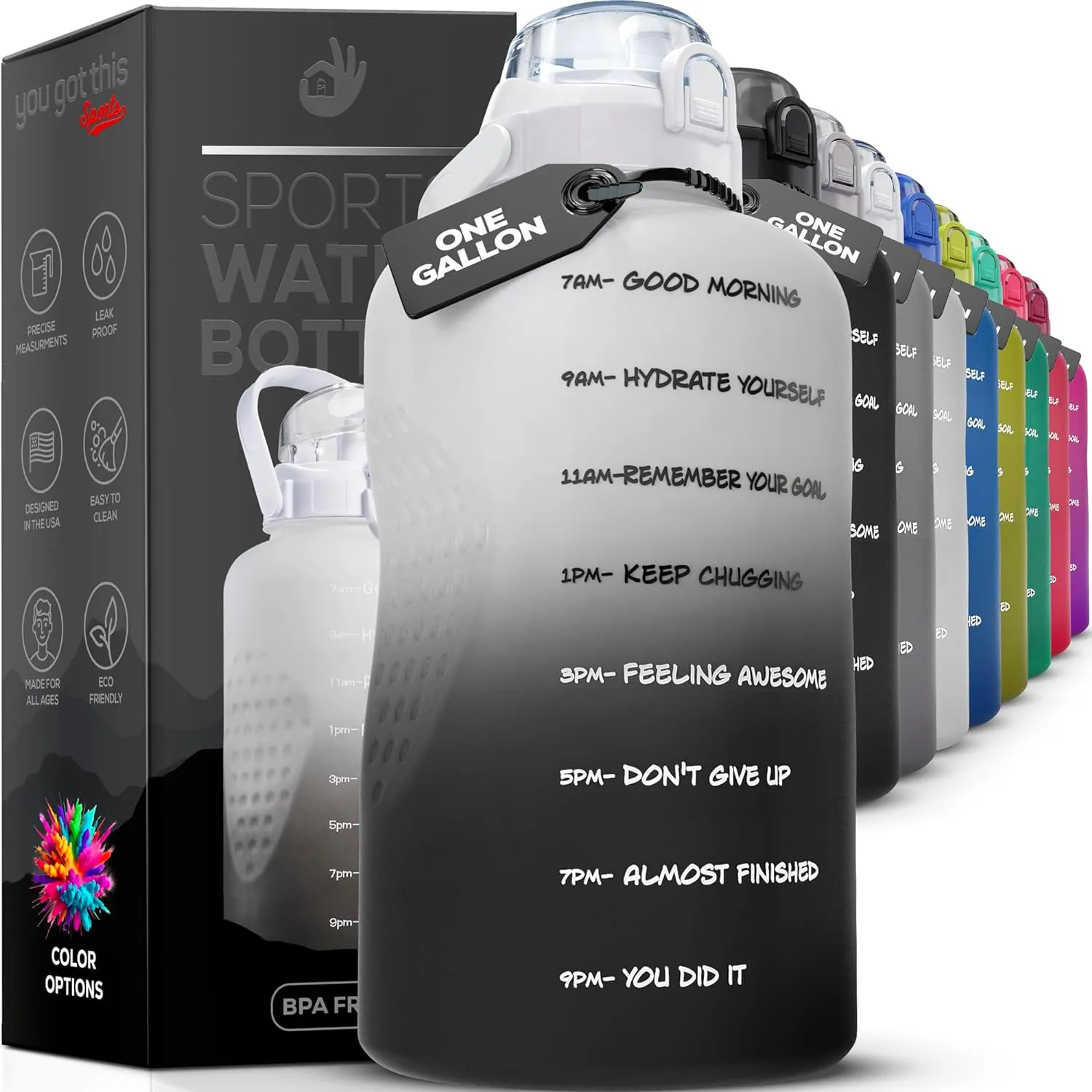 Motivational Water Bottle with Straw & Handle,One Gallon Water Bottle 128 oz/3.8L,Reusable Water Jug, Achieve All-Day Hydration SpillProof, BPA FREE