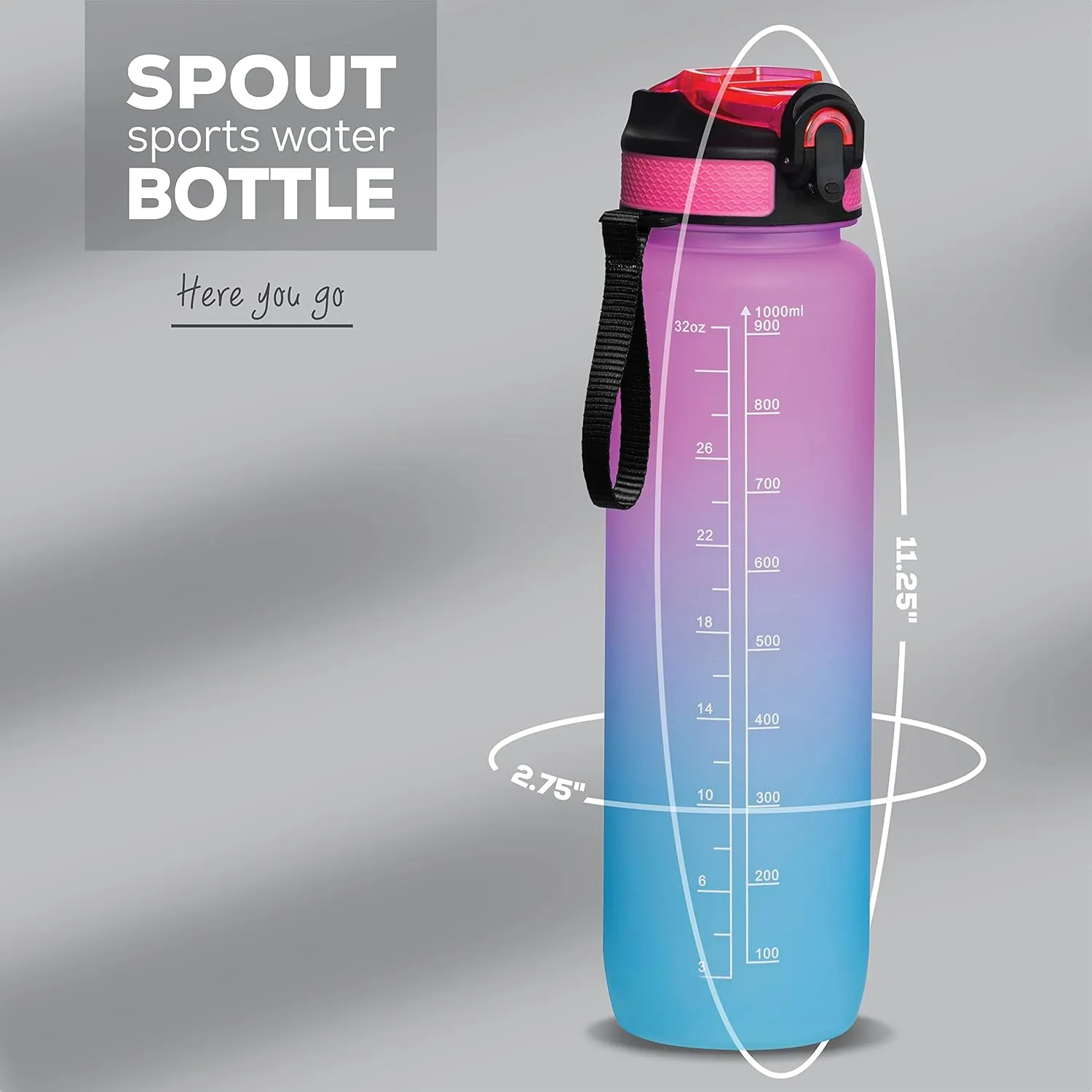 Motivational Water Bottle with Time Marker, 32 oz Water Bottle, Sports Water Bottle with Spout, Achieve All-Day Hydration SpillProof, BPA FREE