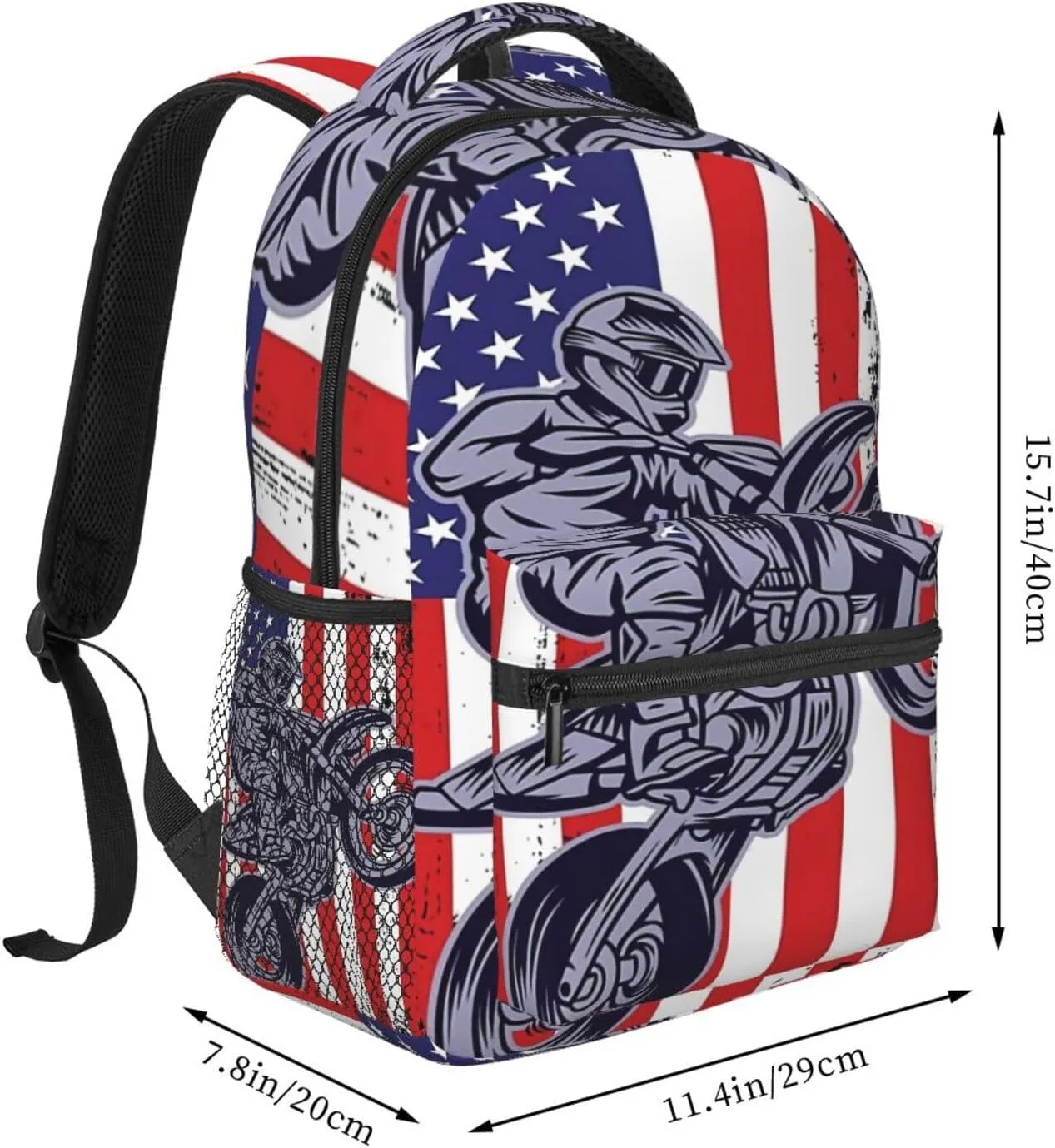 Motocross Dirt Bike American Flag Backpacks 15in Laptop Backpack Multipurpose Double Shoulder Bag For Men Women Gifts