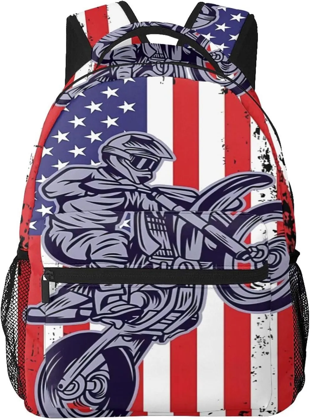 Motocross Dirt Bike American Flag Backpacks 15in Laptop Backpack Multipurpose Double Shoulder Bag For Men Women Gifts
