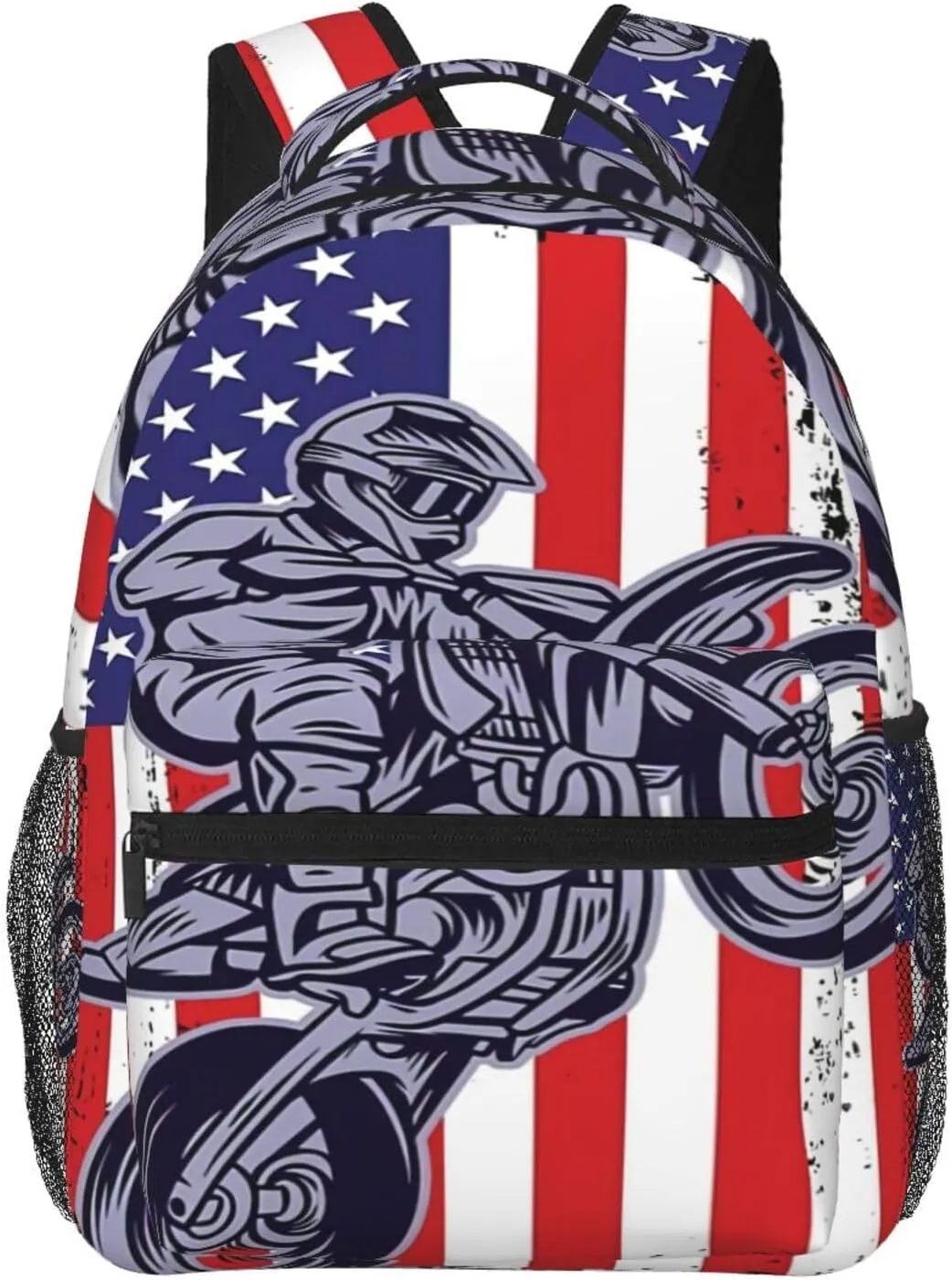 Motocross Dirt Bike American Flag Backpacks 15in Laptop Backpack Multipurpose Double Shoulder Bag For Men Women Gifts