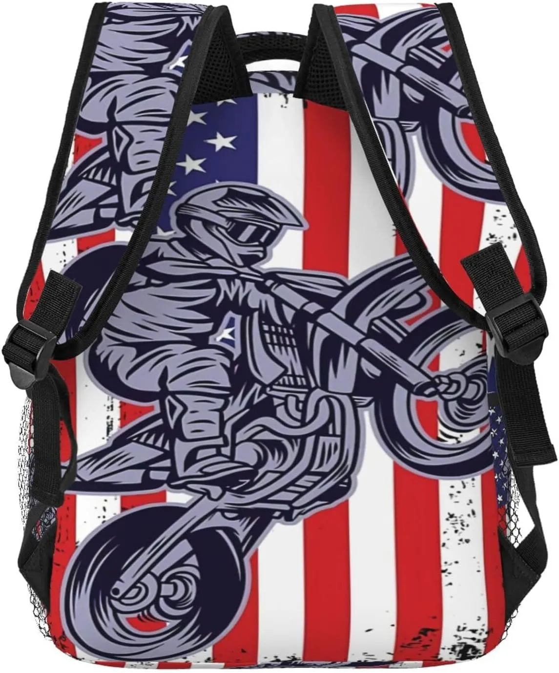 Motocross Dirt Bike American Flag Backpacks 15in Laptop Backpack Multipurpose Double Shoulder Bag For Men Women Gifts