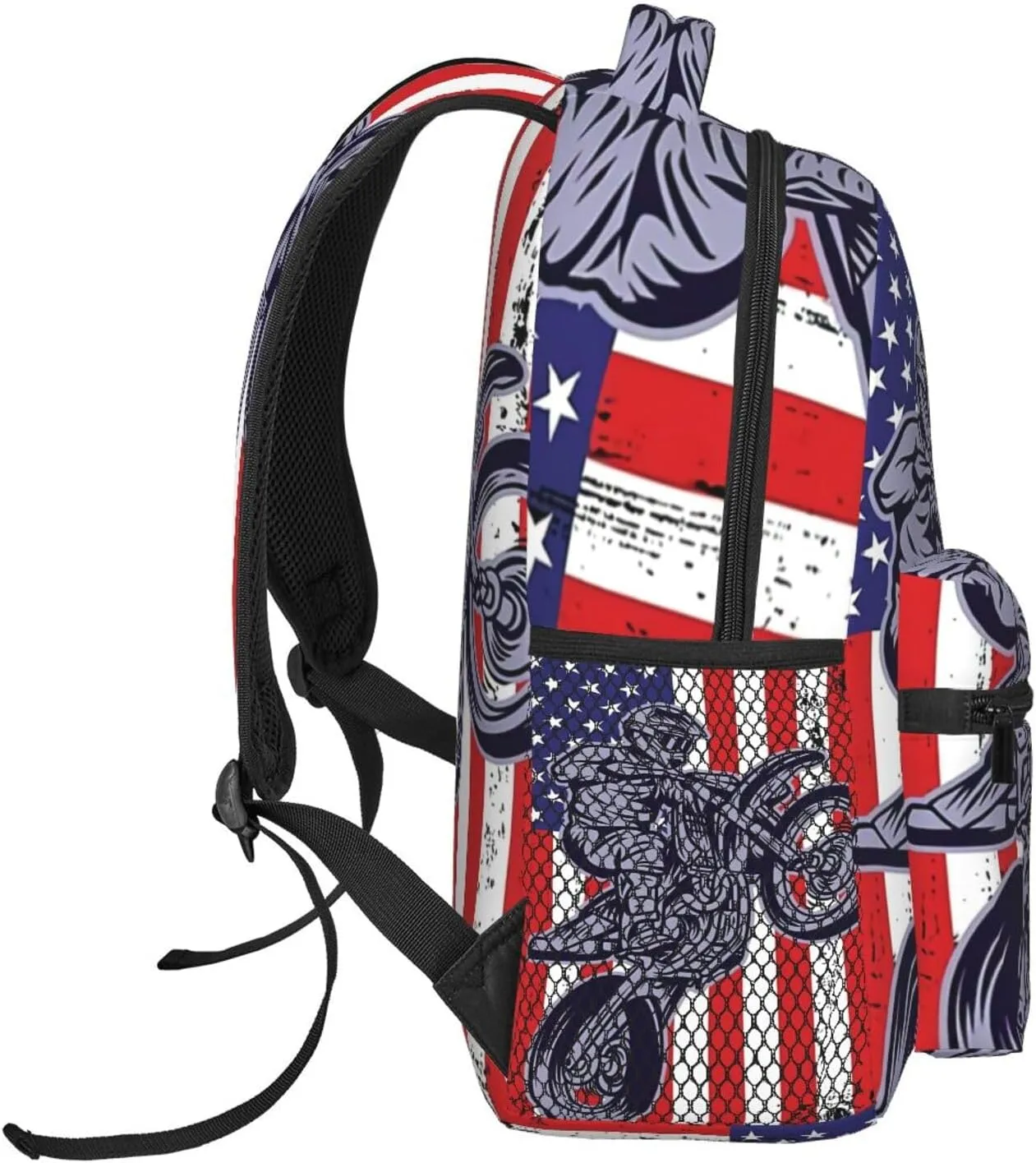 Motocross Dirt Bike American Flag Backpacks 15in Laptop Backpack Multipurpose Double Shoulder Bag For Men Women Gifts