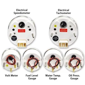 MOTOR METER RACING Classic 6 Gauge Set with GPS Electrical Speedometer Digital Odometer Red Dial White Needle Light Bulb Illumination 85mm 3-3/8" & 52mm 2-1/16"