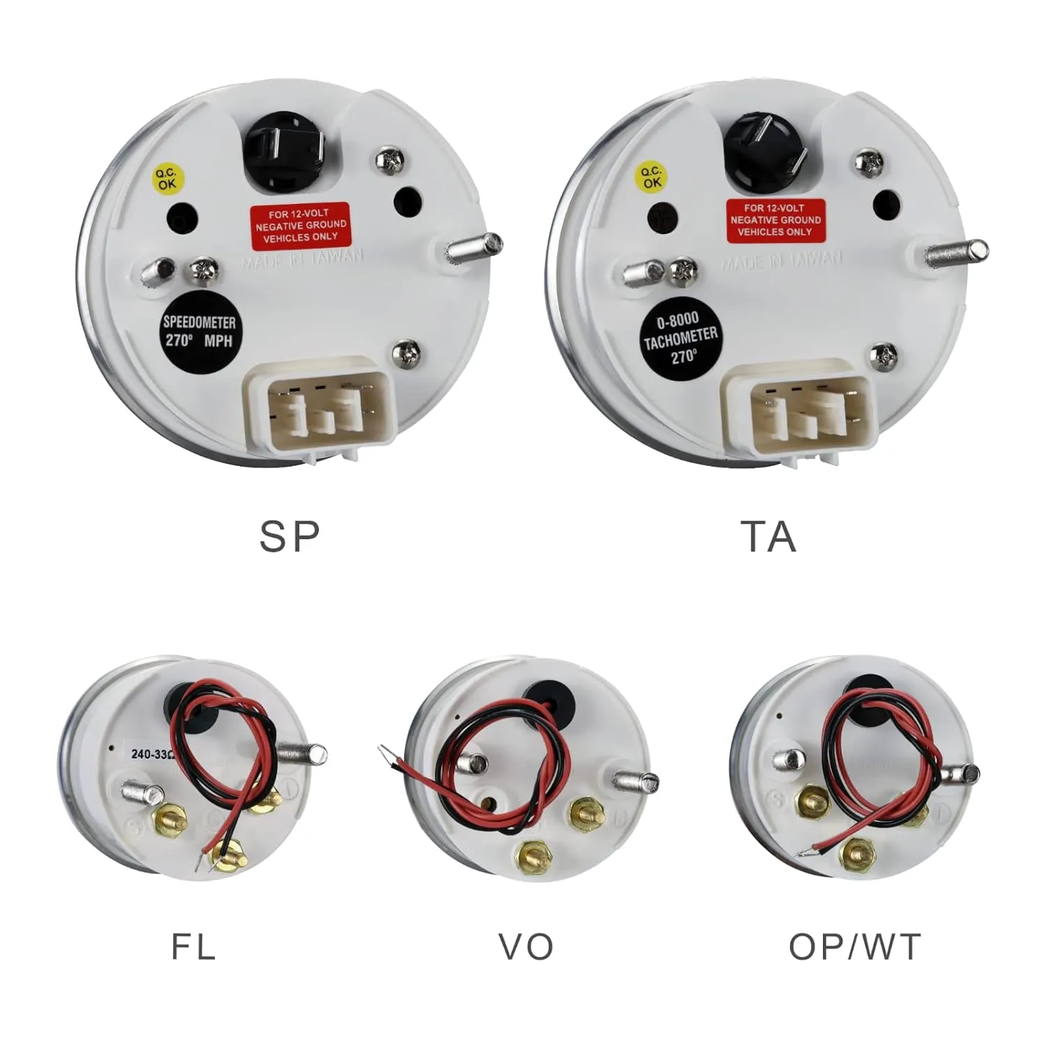 MOTOR METER RACING Classic 6 Gauge Set with GPS Electrical Speedometer Digital Odometer Red Dial White Needle Light Bulb Illumination 85mm 3-3/8" & 52mm 2-1/16"