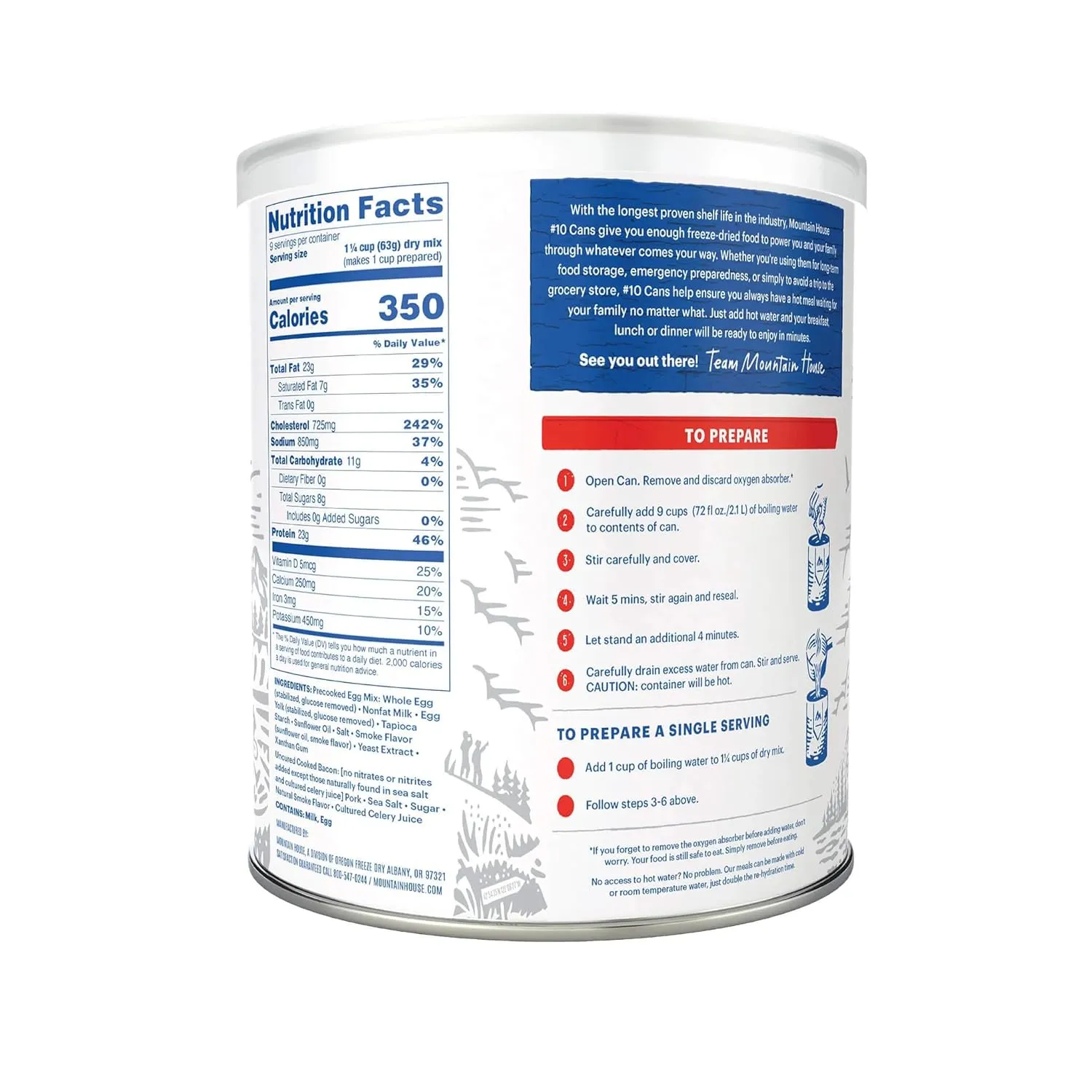 Mountain House Freeze Dried Scrambled Eggs with Bacon #10 Can Hunting, Camping, Backpacking Food Backed by a 30-Year Taste Guarantee Survival and Emergency Ready to Eat Food Gluten Free 6 Cans