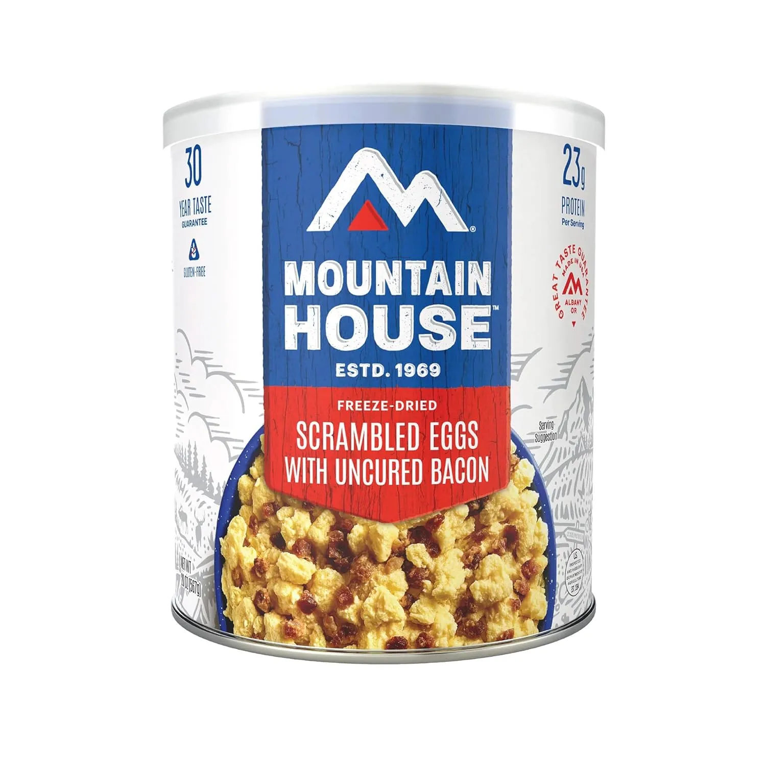 Mountain House Freeze Dried Scrambled Eggs with Bacon #10 Can Hunting, Camping, Backpacking Food Backed by a 30-Year Taste Guarantee Survival and Emergency Ready to Eat Food Gluten Free 6 Cans