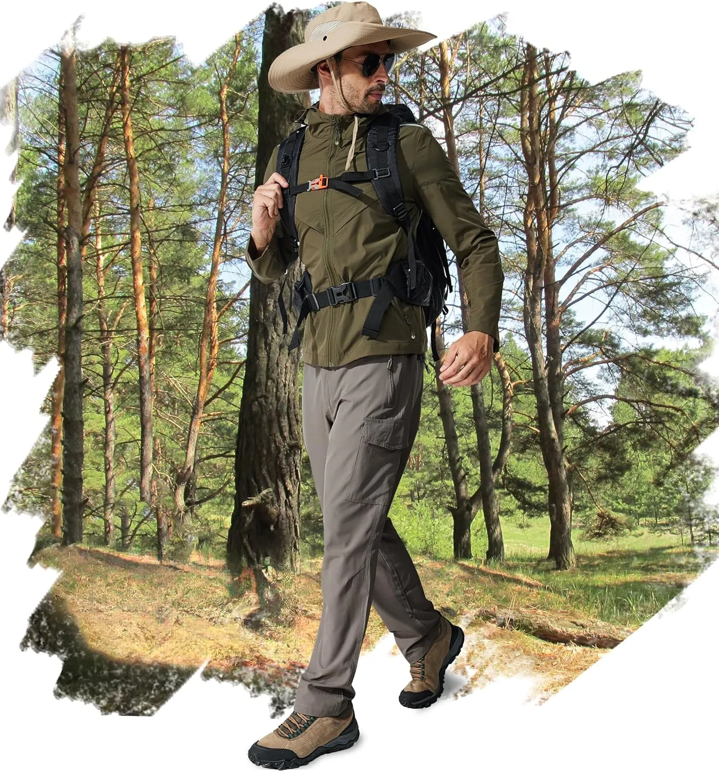MOURCE Hiking Pants Men Lightweight Quick Dry - Water Resistant Stretch Cargo Travel Pants for Men with 6 Pockets