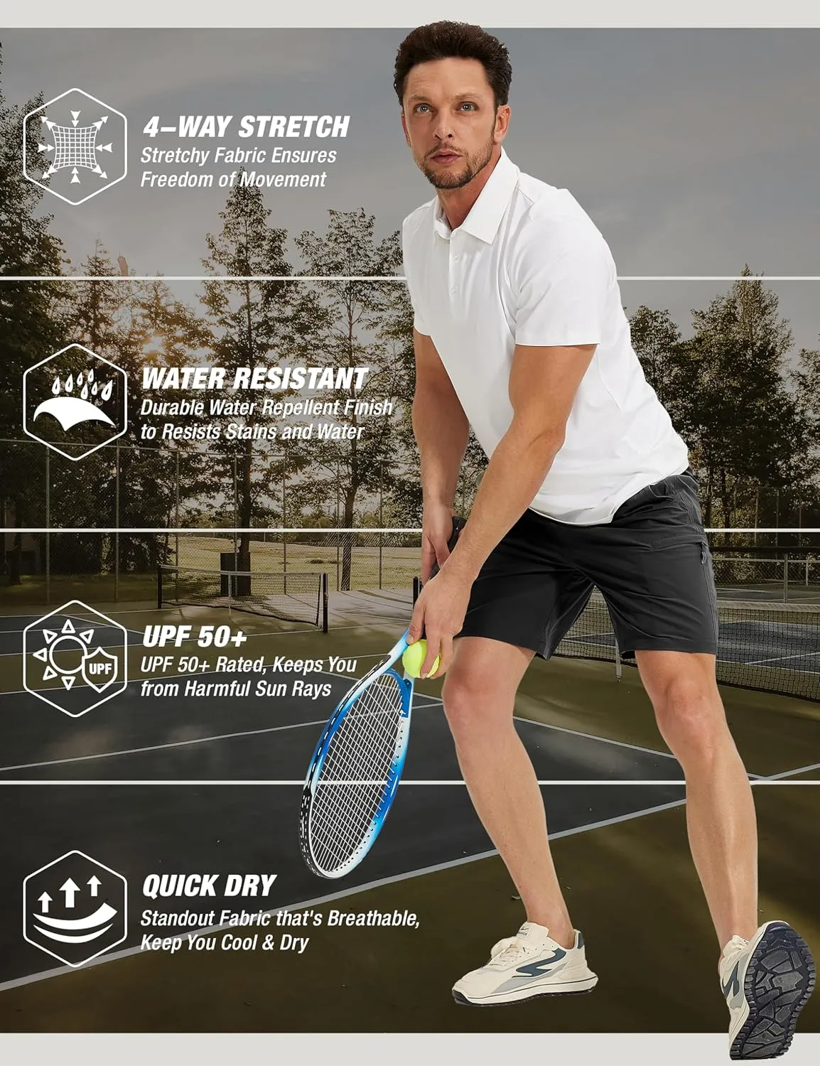 MOURCE Men's Hiking Shorts 9" - Lightweight Quick Dry Cargo Shorts for Men with 5 Pockets for Summer Golf Travel & Camping