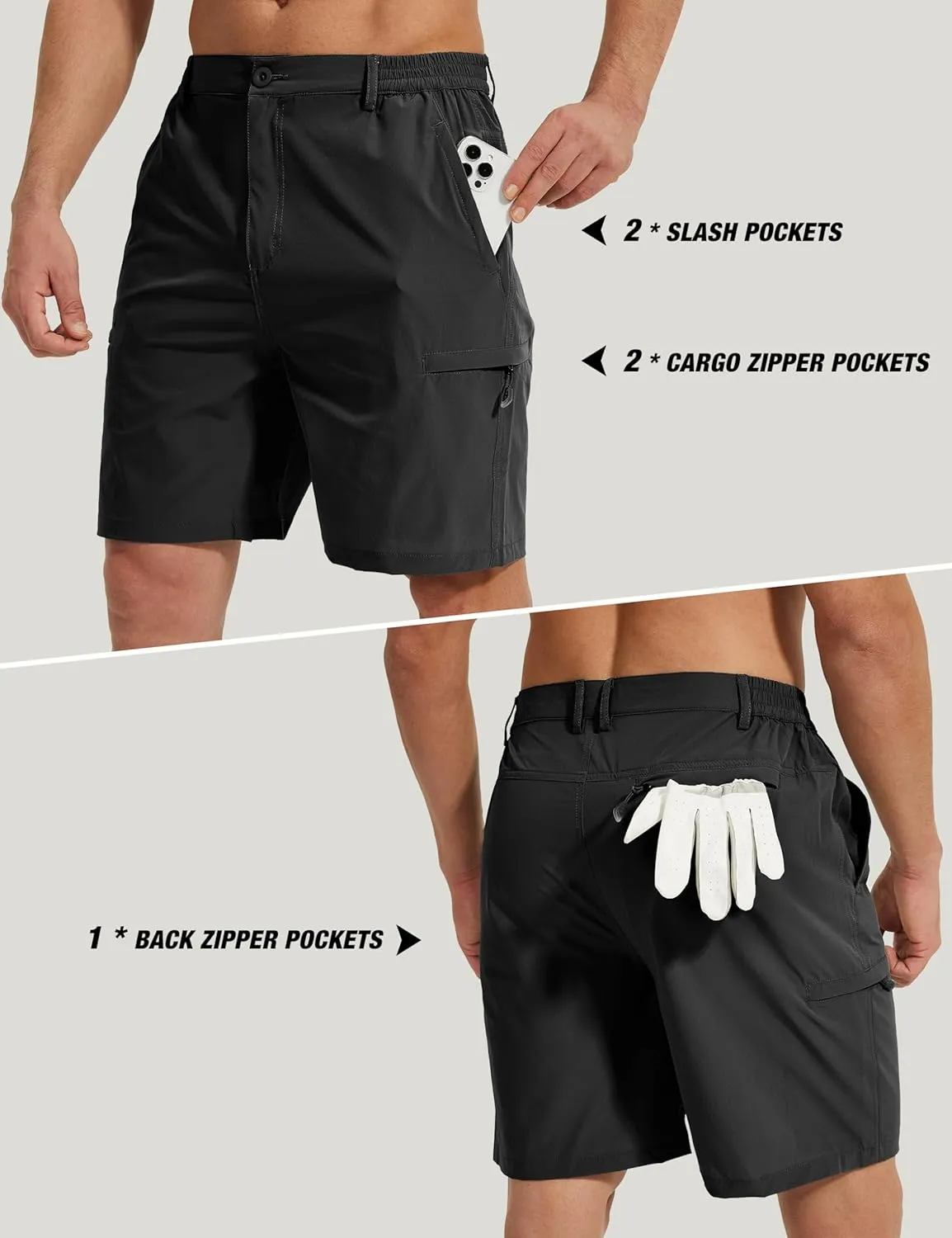 MOURCE Men's Hiking Shorts 9" - Lightweight Quick Dry Cargo Shorts for Men with 5 Pockets for Summer Golf Travel & Camping