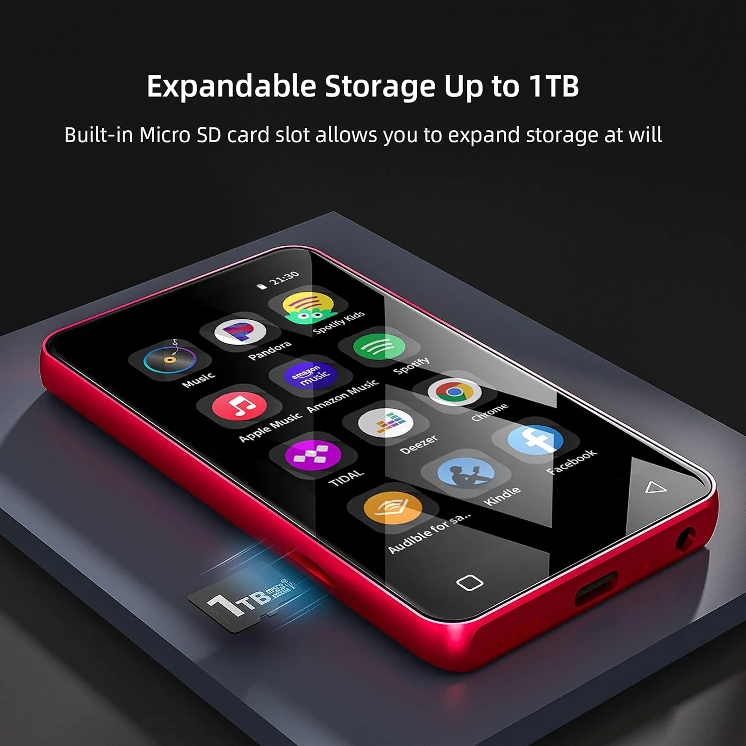 MP3 Player with Bluetooth and WiFi,MP3 Player with Spotify,Spotify Kids,Audible,Pandora,Amazon Music,4" Music Player MP4 Up to 1TB(80GB,Red_Black)