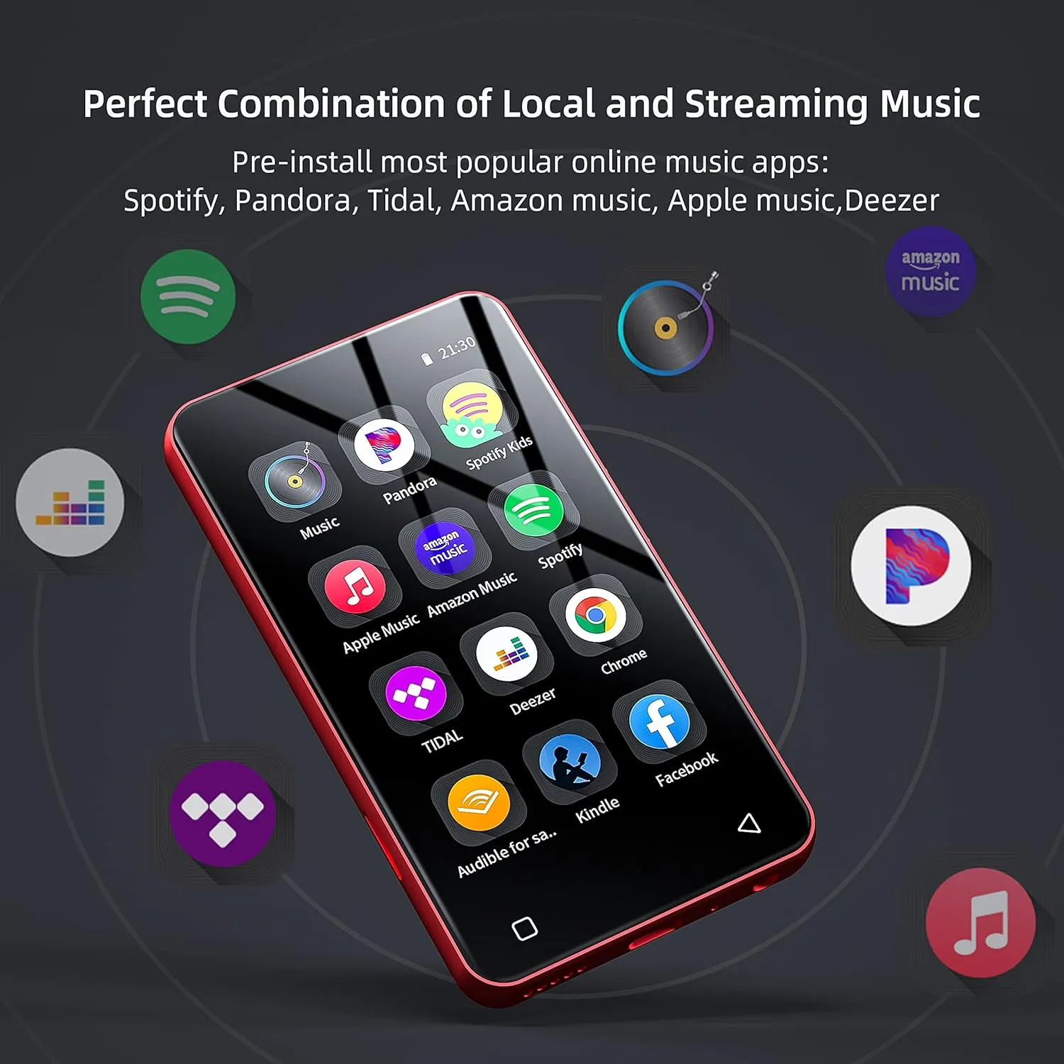 MP3 Player with Bluetooth and WiFi,MP3 Player with Spotify,Spotify Kids,Audible,Pandora,Amazon Music,4" Music Player MP4 Up to 1TB(80GB,Red_Black)