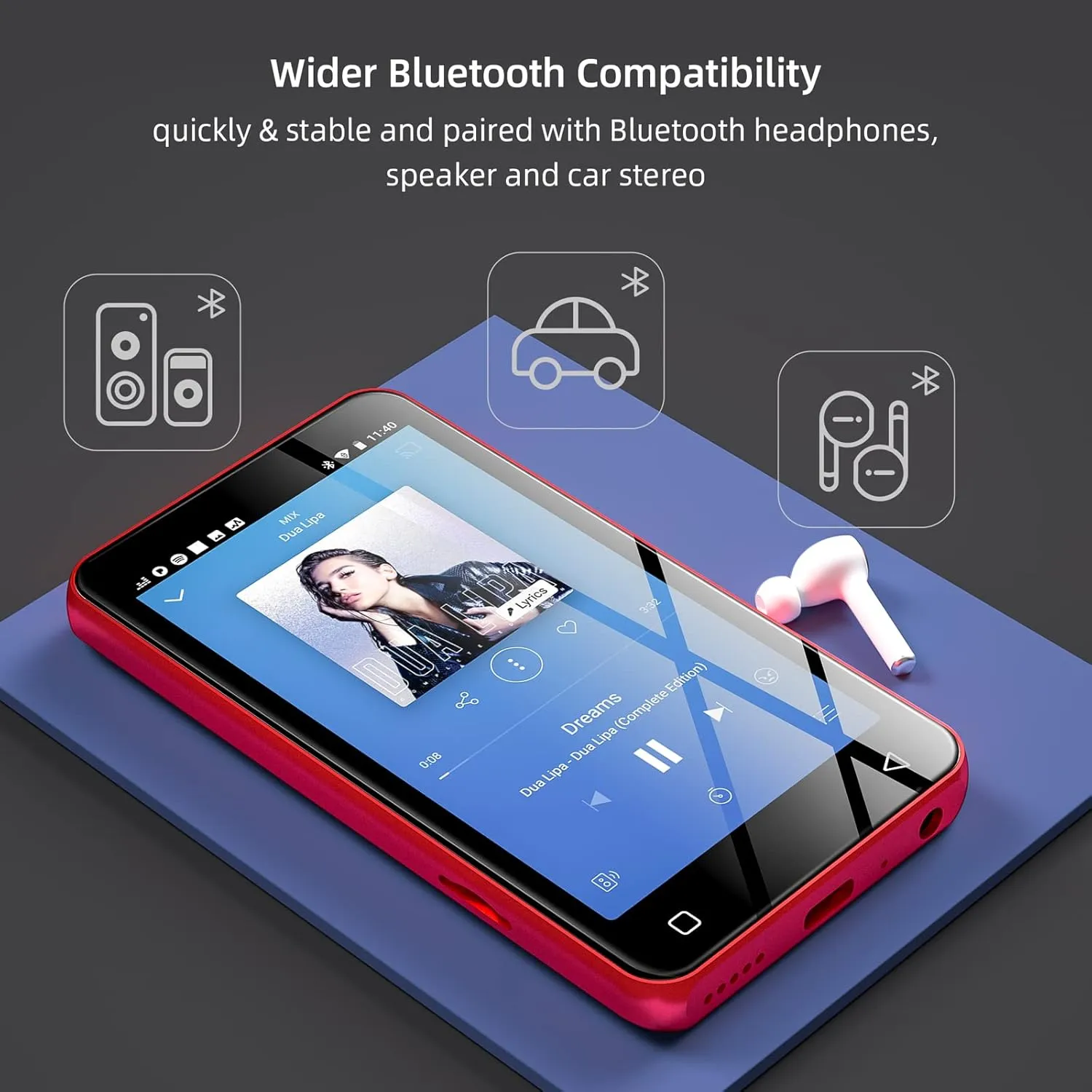 MP3 Player with Bluetooth and WiFi,MP3 Player with Spotify,Spotify Kids,Audible,Pandora,Amazon Music,4" Music Player MP4 Up to 1TB(80GB,Red_Black)