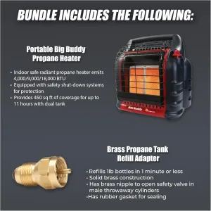 Mr. Heater Portable Big Buddy Propane Heater with Propane Tank Refill Adapter Bundle (2 Items)