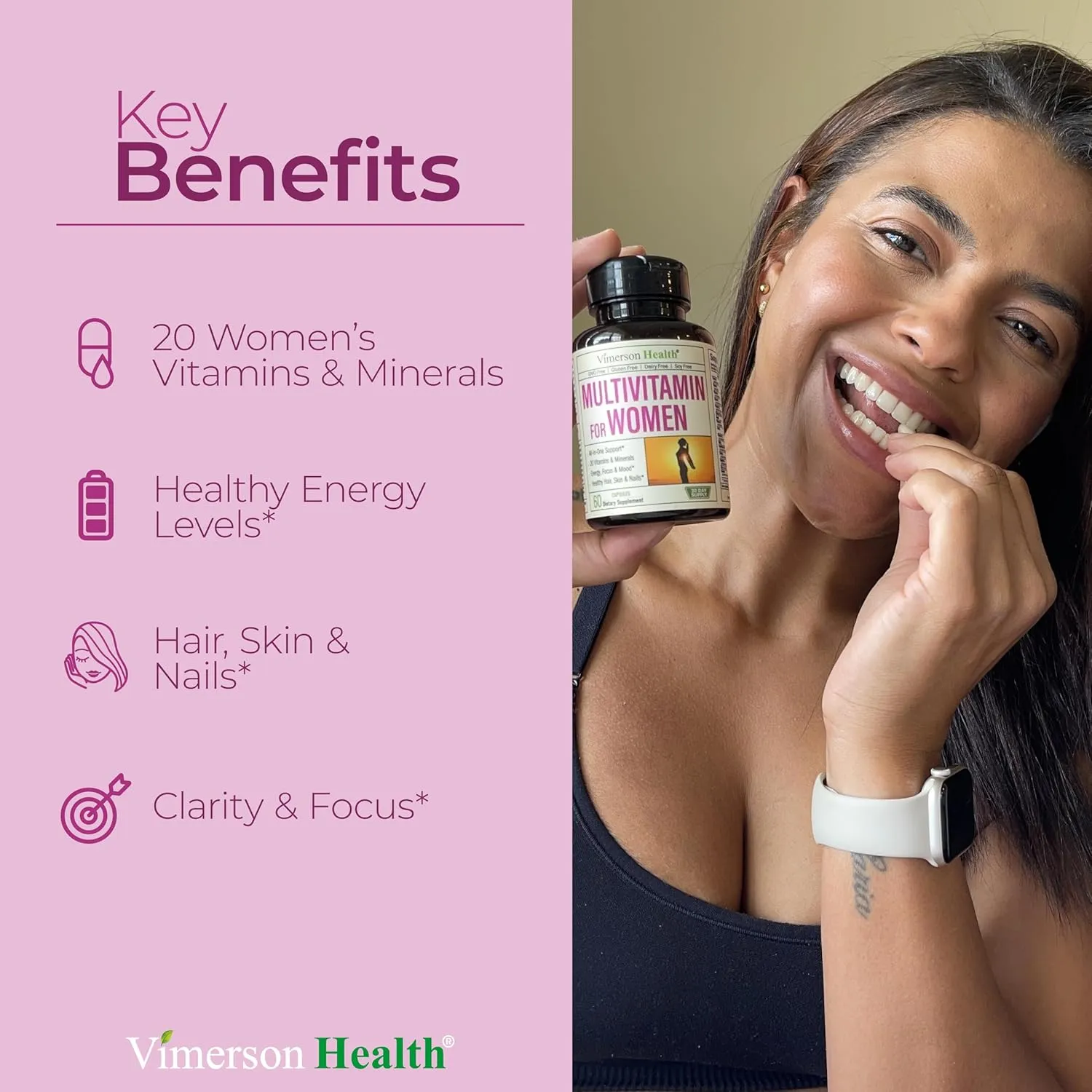 Multivitamin for Women - Daily Womens Multivitamin & Multimineral with Vitamin A, C, D, E, B12, Zinc & More. Essential Vitamins for Women for Energy, Focus, Hair Growth & Overall Health. 60 Capsules