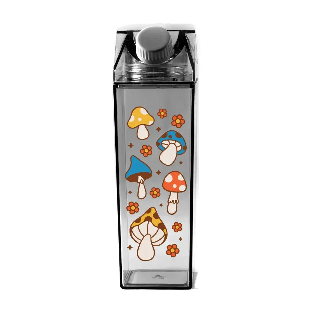 Mushroom Pattern Milk Carton Water Bottle: Clear