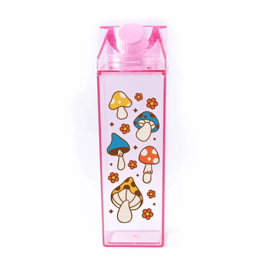 Mushroom Pattern Milk Carton Water Bottle: Clear