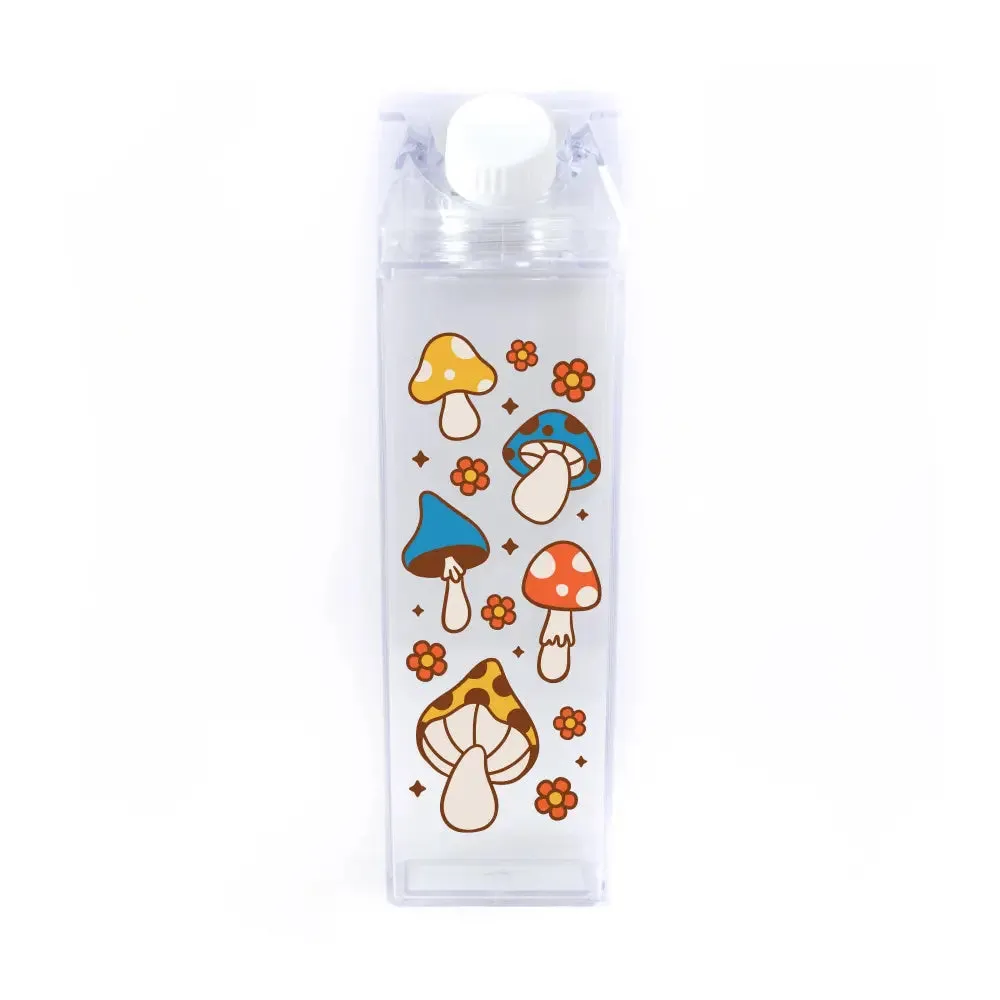 Mushroom Pattern Milk Carton Water Bottle: Clear