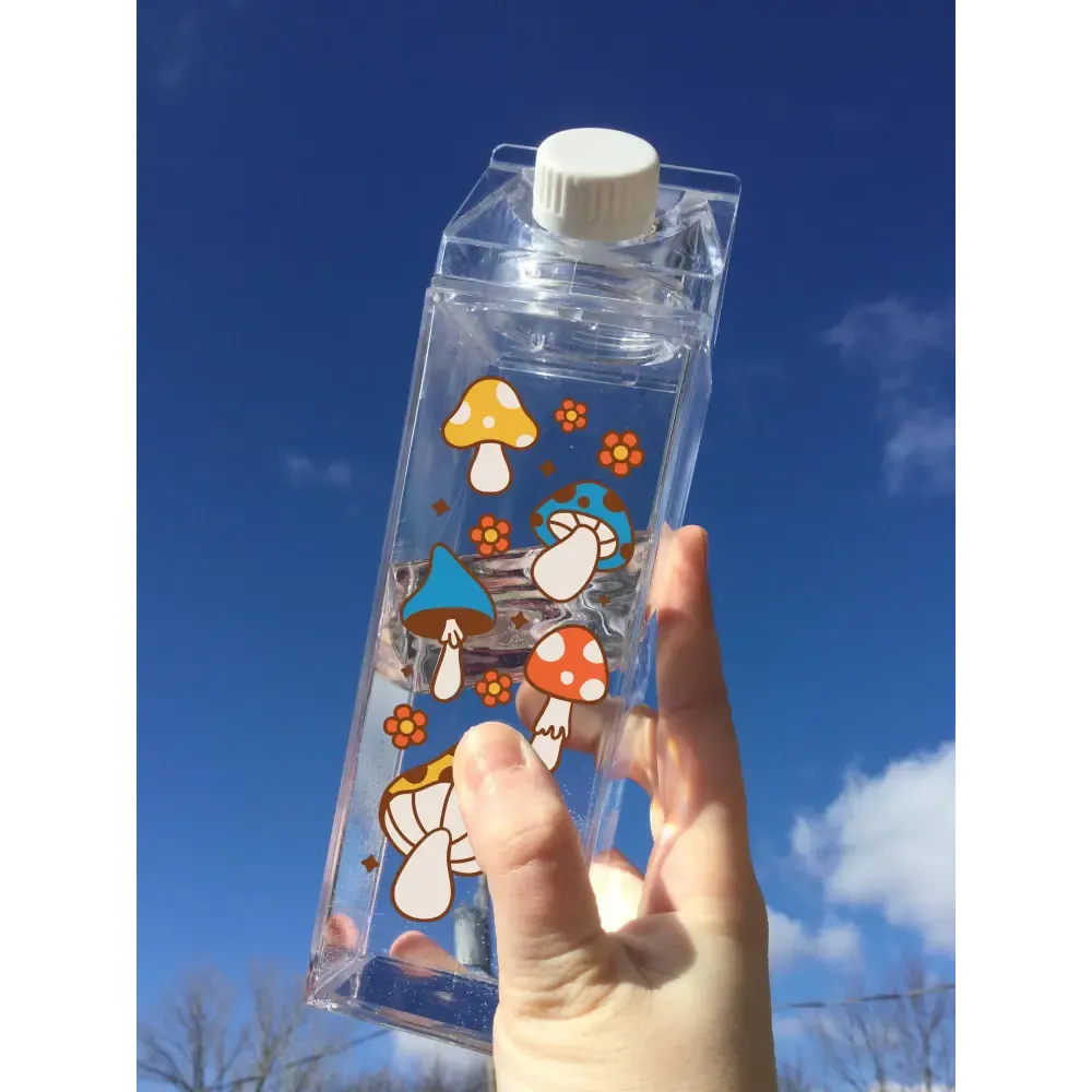 Mushroom Pattern Milk Carton Water Bottle: Clear