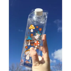 Mushroom Pattern Milk Carton Water Bottle: Clear