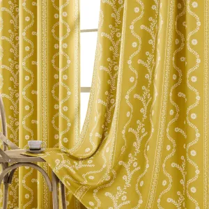Mustard Yellow Curtains & Drapes 84 Inches Long 2 Panels for Living Room 100% Blackout Magritte Printed Floral Curtains Yellow