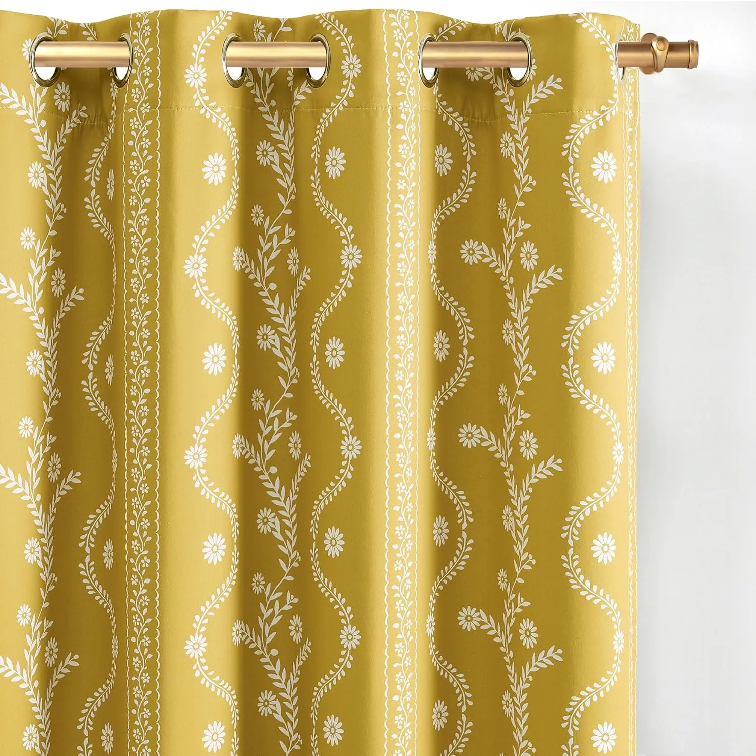 Mustard Yellow Curtains & Drapes 84 Inches Long 2 Panels for Living Room 100% Blackout Magritte Printed Floral Curtains Yellow