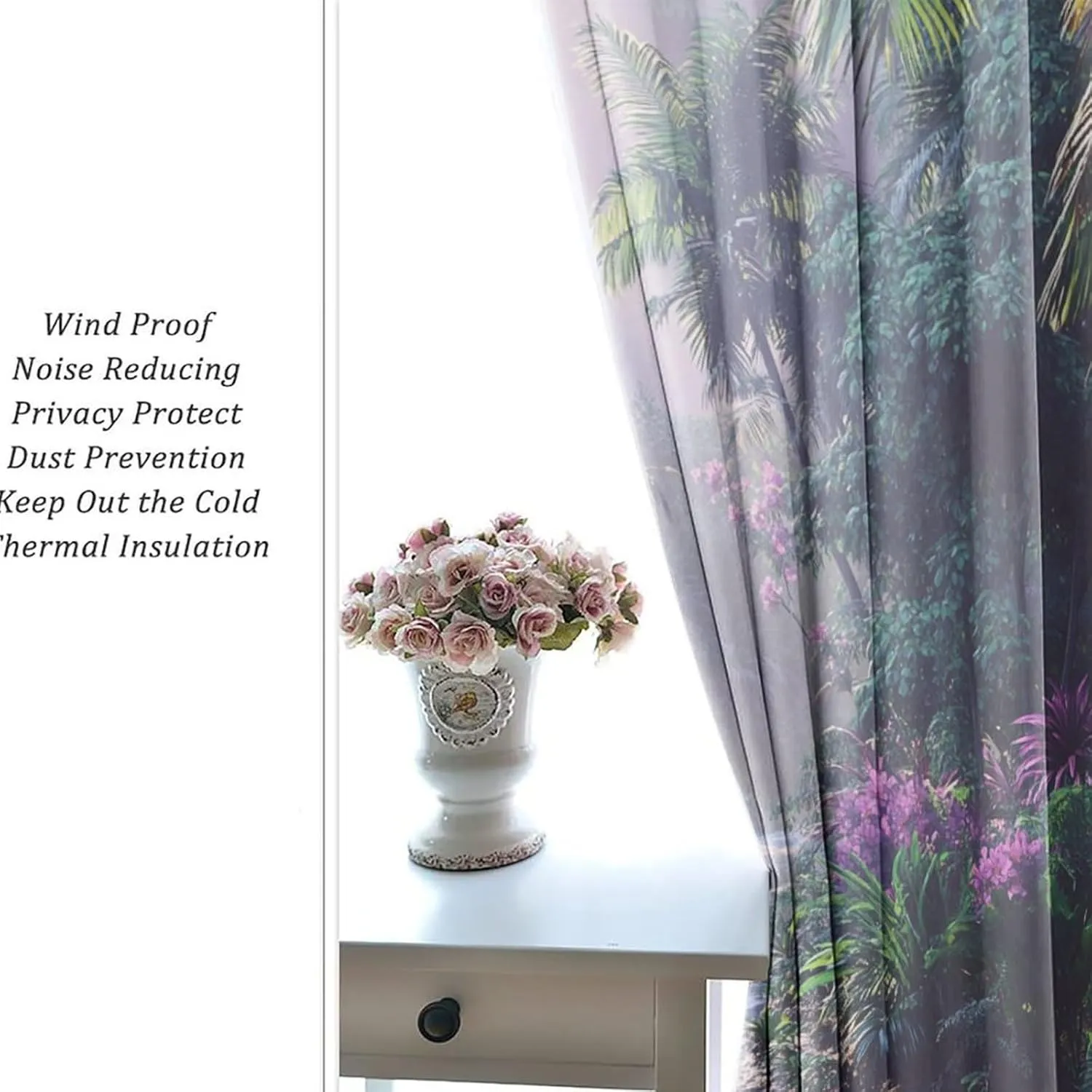 Mystical Jungle Stream Grommet Blackout Curtains for Bedroom, Tropical Palm Tree Floral Thermal Insulated Curtains Room Darkening Window Drapes, 31.5W x 63L, 2 Panels