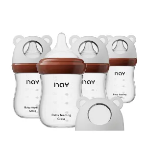 Natural Glass Baby Bottle for Breastfeeding Babies, 5.4oz Anti-Colic Baby Bottle with Natural Response Nipple(S), Clear, Wide Neck, 4 Pack, 1 Months 