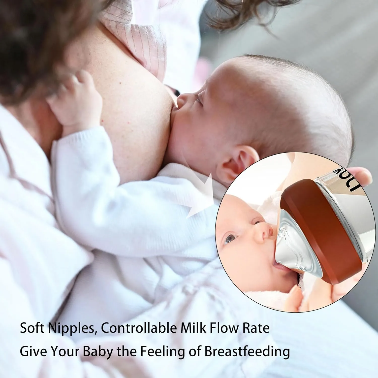 Natural Glass Baby Bottle for Breastfeeding Babies, 5.4oz Anti-Colic Baby Bottle with Natural Response Nipple(S), Clear, Wide Neck, 4 Pack, 1 Months 