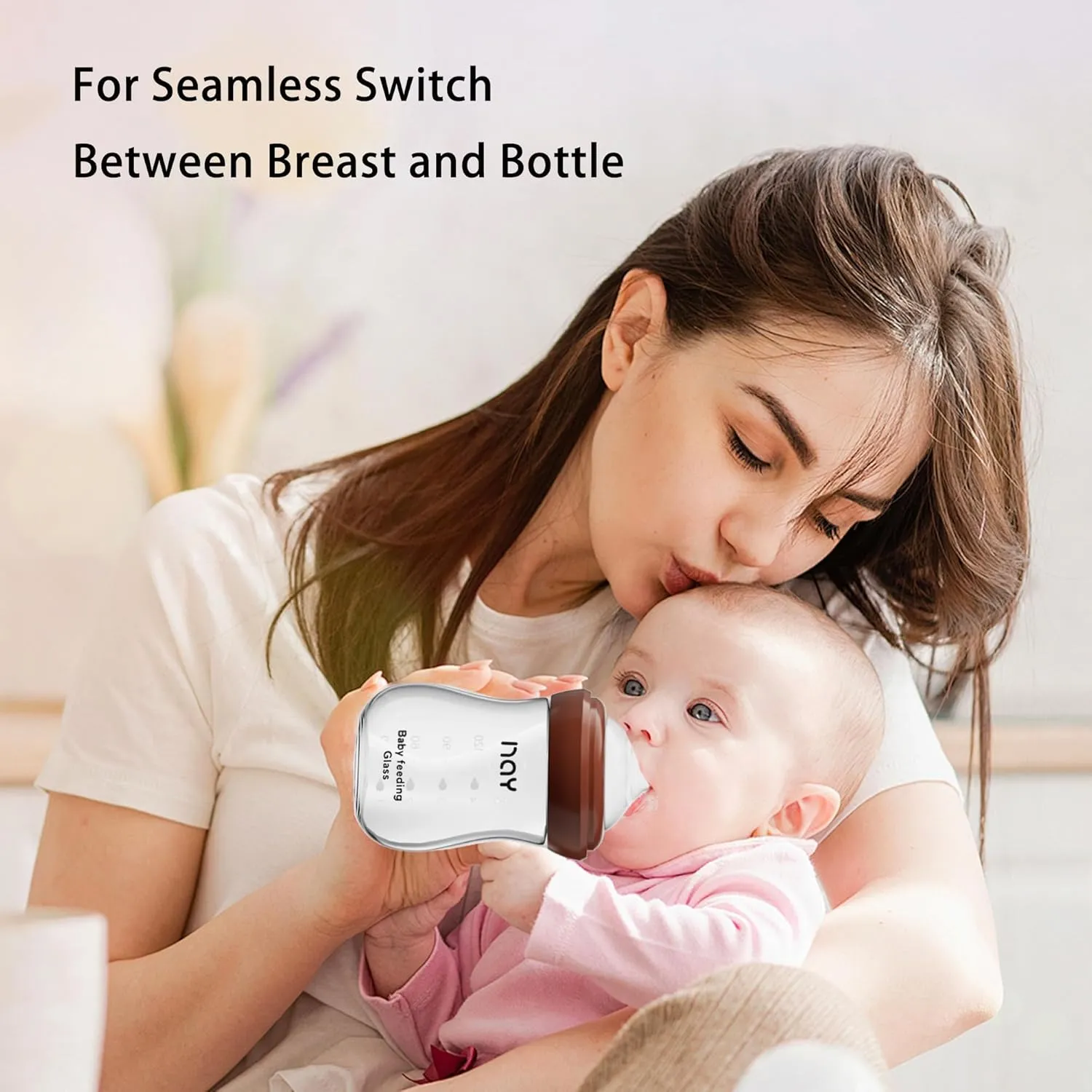 Natural Glass Baby Bottle for Breastfeeding Babies, 5.4oz Anti-Colic Baby Bottle with Natural Response Nipple(S), Clear, Wide Neck, 4 Pack, 1 Months 