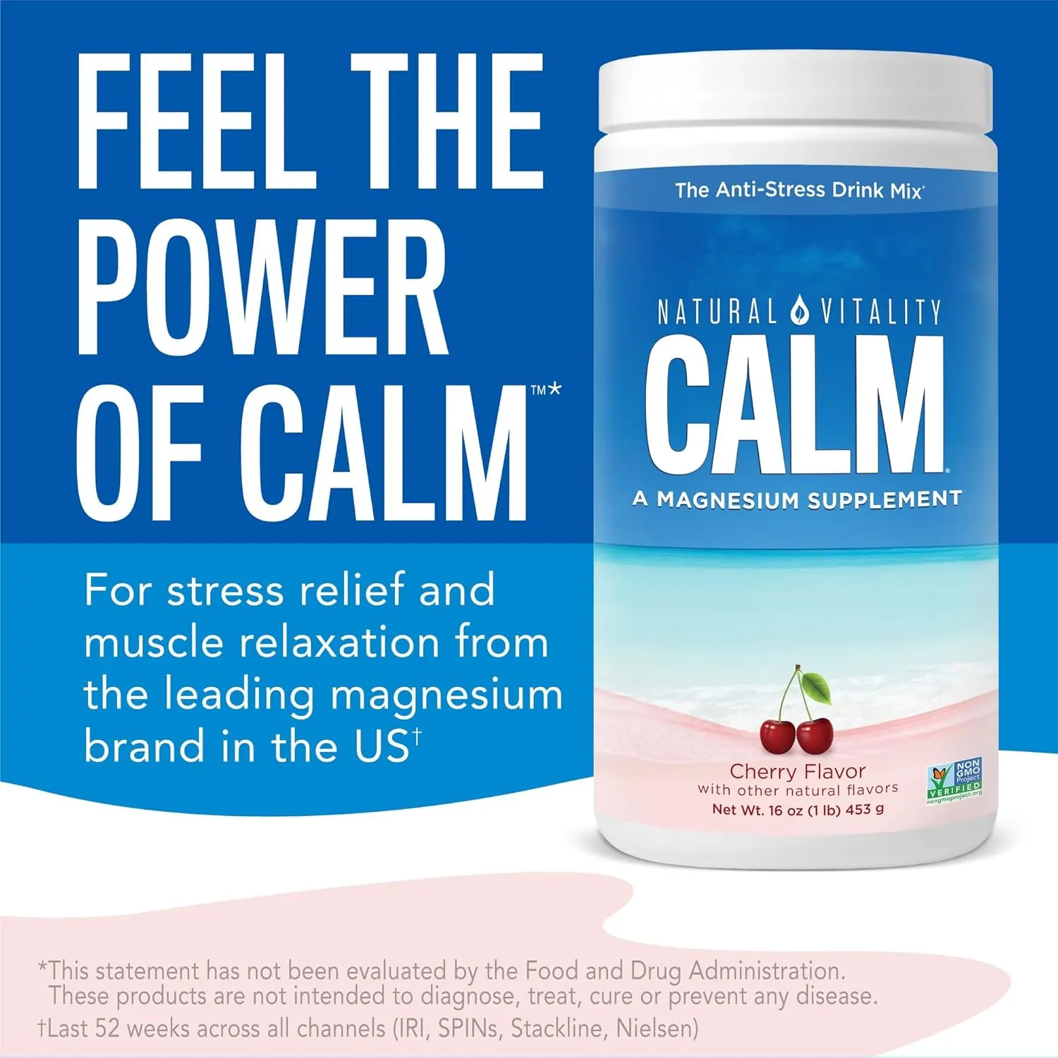 Natural Vitality Calm, Magnesium Supplement, Anti-Stress Drink Mix Powder, Gluten Free, Vegan, & Non-GMO, Cherry, 8 oz