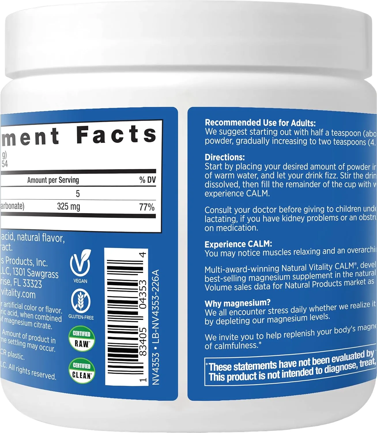 Natural Vitality Calm, Magnesium Supplement, Anti-Stress Drink Mix Powder, Gluten Free, Vegan, & Non-GMO, Cherry, 8 oz