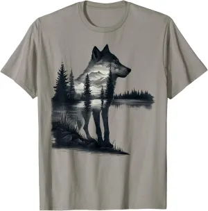 Nature Mountains Adventure Wolf Outdoor Wildlife Forest T-Shirt