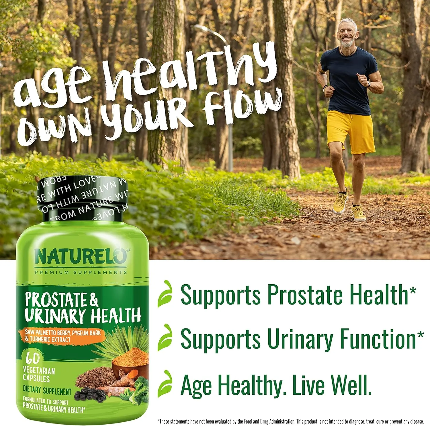NATURELO Prostate & Urinary Health, Comprehensive Formula with Saw Palmetto, Pygeum, Tumeric, Plant Sterols, Broccoli and Lycopene, 60 Vegetarian Capsules (Pack of 2)