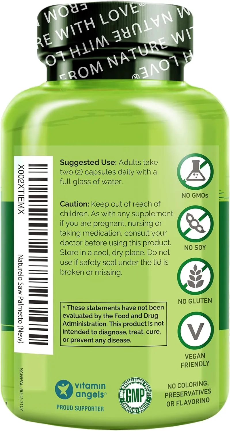 NATURELO Prostate & Urinary Health, Comprehensive Formula with Saw Palmetto, Pygeum, Tumeric, Plant Sterols, Broccoli and Lycopene, 60 Vegetarian Capsules (Pack of 2)