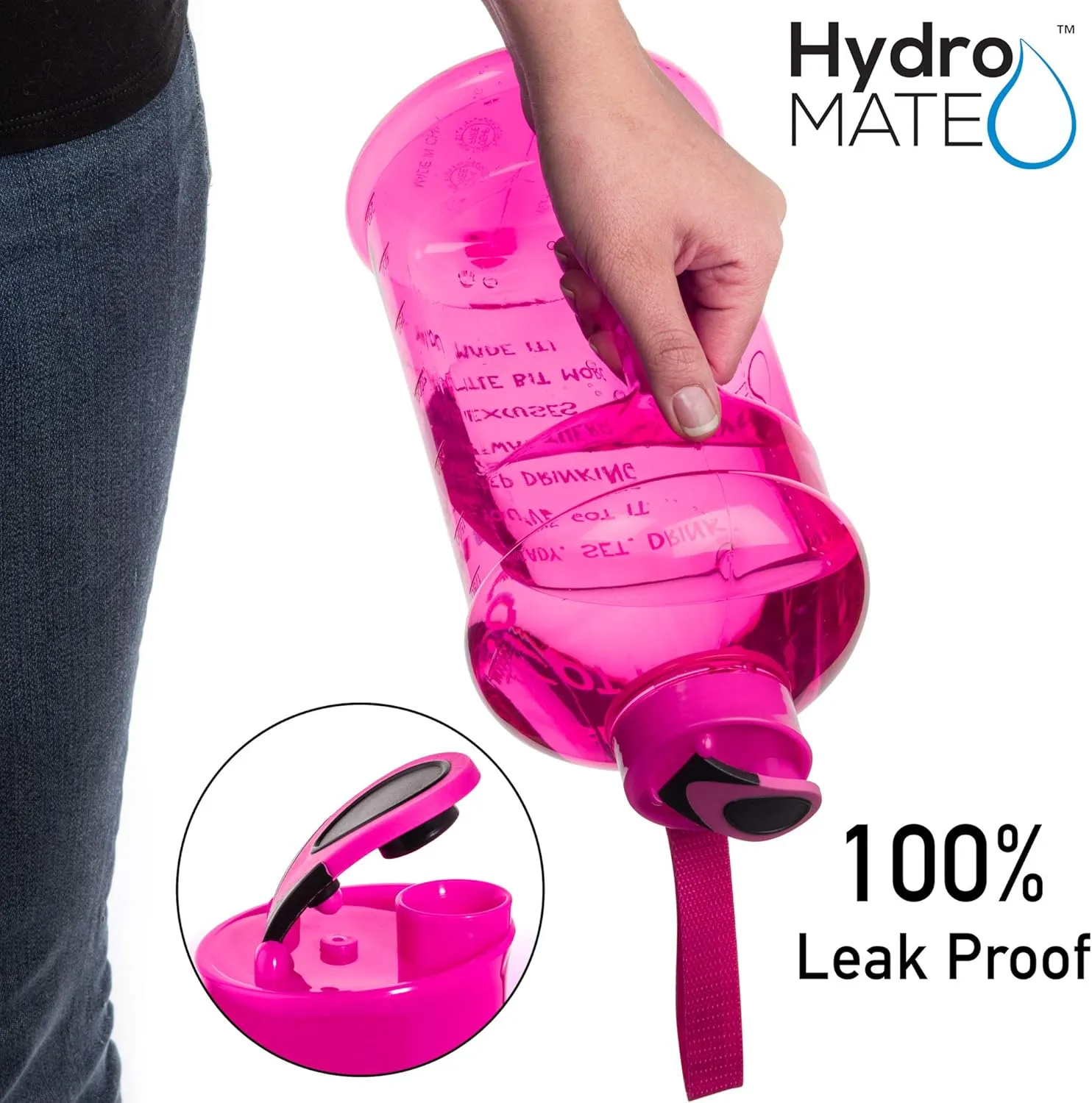 NatureWorks HydroMATE Half Gallon Water Bottle with Times to Drink BPA Free Leak Proof Reusable Jug with Handle 64 oz