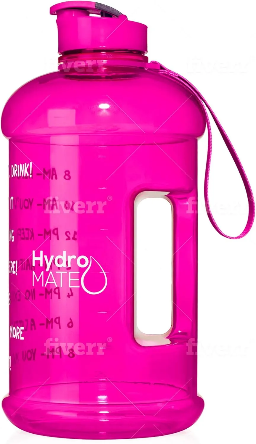 NatureWorks HydroMATE Half Gallon Water Bottle with Times to Drink BPA Free Leak Proof Reusable Jug with Handle 64 oz