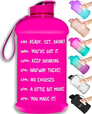 NatureWorks HydroMATE Half Gallon Water Bottle with Times to Drink BPA Free Leak Proof Reusable Jug with Handle 64 oz