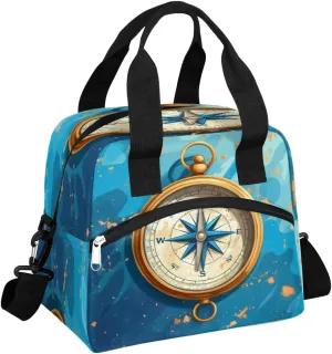Navigation Compass Insulated Lunch Bag for Women, Reusable Lunch Box with Adjustable Shoulder Strap Leakproof Adults Lunch Tote Bags for Work Travel Picnic Camping