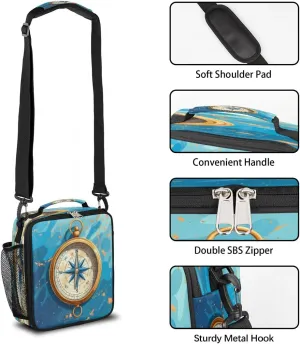 Navigation Compass Lunch Bag for Women/Men, Insulated Lunch Box with Adjustable Shoulder Strap, Zipper Lunch Tote Bag for Work Picnic Camping