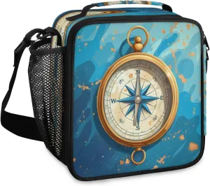 Navigation Compass Lunch Box for Women, Reusable Insulated Lunch Bag, Lunchbox for Adult with Shoulder Strap, Lunch Tote Cooler Bags for Work Picnic Camping