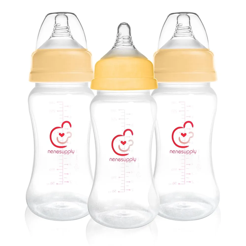 Nenesupply Natural Baby Bottles Newborn Feeding Bottles Slow Flow Breastfeeding Bottle for Breastfed Babies Wide Neck 9oz Anti Colic Level 2 Nipple for 1  Month Infant Replace Spectra Bottle Pumping