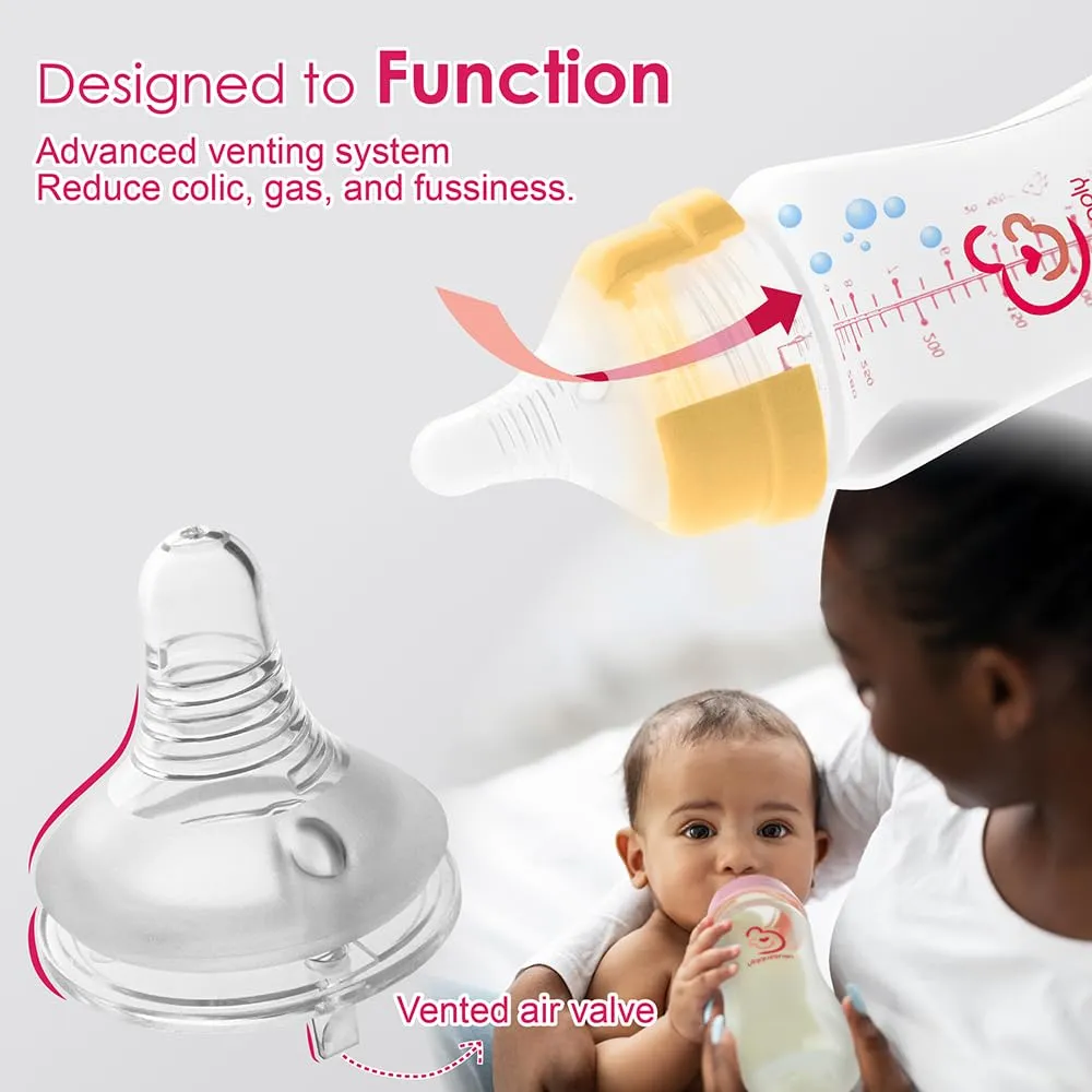 Nenesupply Natural Baby Bottles Newborn Feeding Bottles Slow Flow Breastfeeding Bottle for Breastfed Babies Wide Neck 9oz Anti Colic Level 2 Nipple for 1  Month Infant Replace Spectra Bottle Pumping