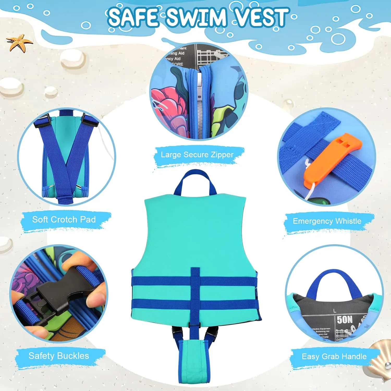Neoprene Toddler Swim Vest for Children, Kids Swim Jacket Toddler Floaties Swimming Aid for 1-9 Years Old Boys and Girls