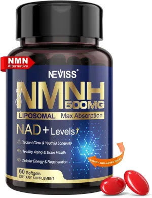 NEVISS NAD  Supplement, Next-Gen NMNH Liposomal 500mg, NR NMN Supplement Alternative, High Absorption NAD  with Curcumin, Niacinamide for Cellular Energy, DNA Repair, Healthy Aging, 60 Softgels
