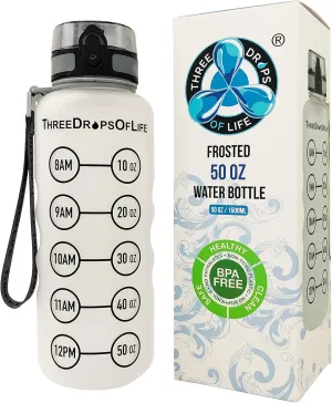 New 50oz Large Hydration Tracker Sport Water Bottles, Frosted Clear Tritan Plastic Bottle for Hydration Timer Tracking, Smart Remind Time Marker - Reusable, Leak Proof, BPA Free